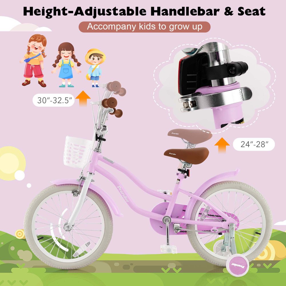 Costway Bicicleta para Niños de 18'' Bicicleta para Bebé con Rueda de Entrenamiento y Soporte para 4-8 Años Morado - Imagen 4