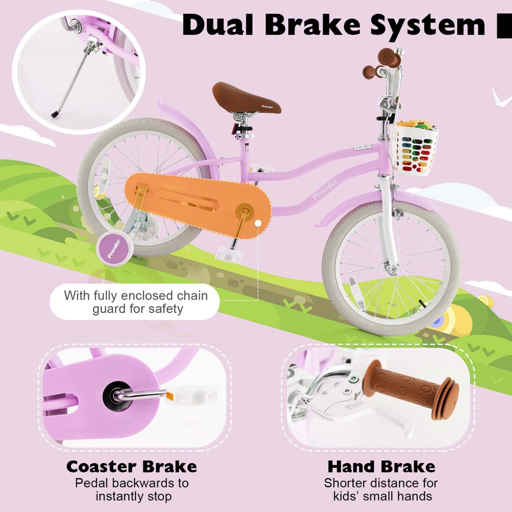 Costway Bicicleta para Niños de 18'' Bicicleta para Bebé con Rueda de Entrenamiento y Soporte para 4-8 Años Morado - Imagen 5