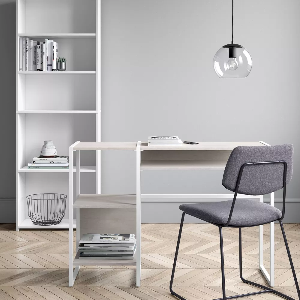 Librería de 5 estantes para dormitorio, color blanco - Elementos esenciales para la habitación: estilo moderno, madera compuesta, estantes abiertos, alto. - Imagen 3