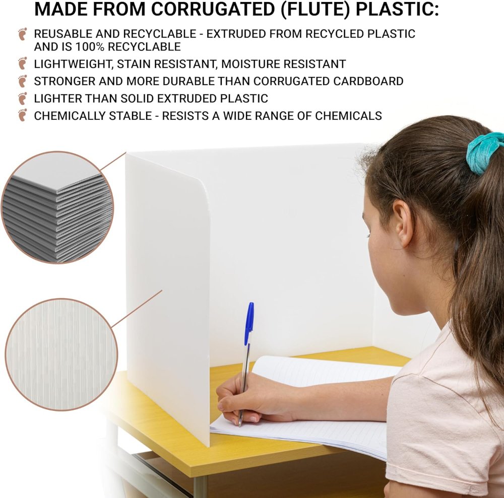Paquete de 20 protectores de privacidad de plástico para el aula para escritorios de estudiantes, carpetas de privacidad para estudiantes y separadores de escritorio, suministros para profesores - Imagen 3