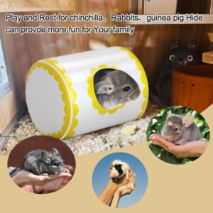 Casa de conejo de rata chinchilla de 8.6 pulgadas, escondite de hámster de cerámica con baño seco, tamaño grande, adecuado para escondite de verano de conejillo de indias, decoración de hábitats SLCXR
