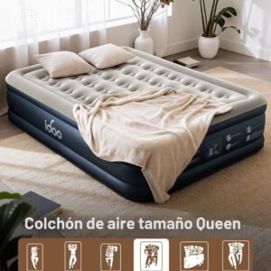 Colchón inflable Queen iDOO con bomba incorporada, colchón inflable elevado de 18 pulgadas, colchón inflable mejorado de cuatro cámaras, colchón inflable para invitados y hogar, colchón inflable, cama