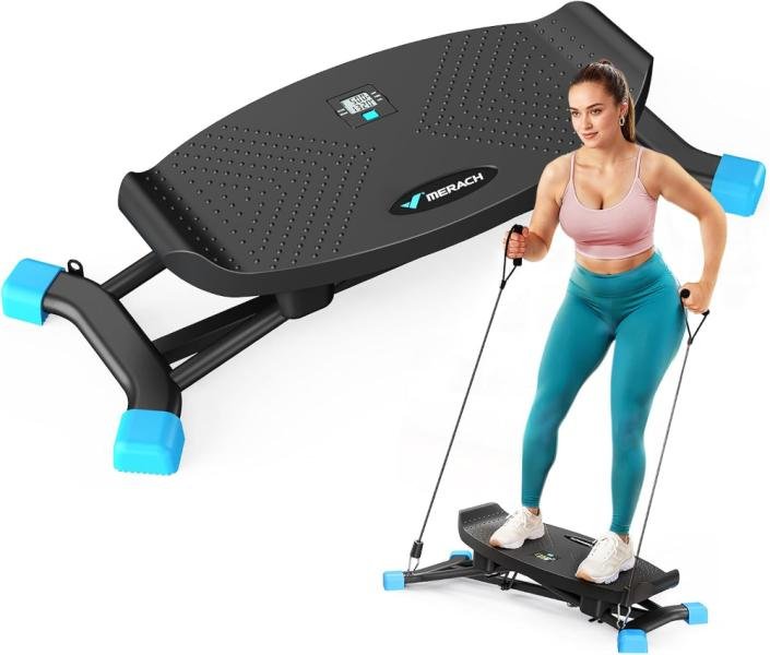 Tabla de equilibrio para adultos, step con bandas de resistencia, portátil con monitor LCD, capacidad de 300 lb, entrenador de equilibrio para entrenamiento de cuerpo completo en el gimnasio en casa.