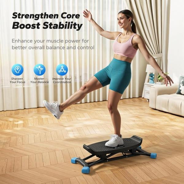 Tabla de equilibrio para adultos, step con bandas de resistencia, portátil con monitor LCD, capacidad de 300 lb, entrenador de equilibrio para entrenamiento de cuerpo completo en el gimnasio en casa. - Imagen 4
