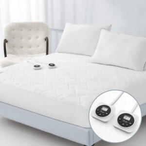 Cubrecolchón eléctrico de tamaño Queen ? Calentador de cama acolchado con funciones de memoria y precalentamiento, 12 ajustes de calor, control dual para 1-12 horas de apagado automático.