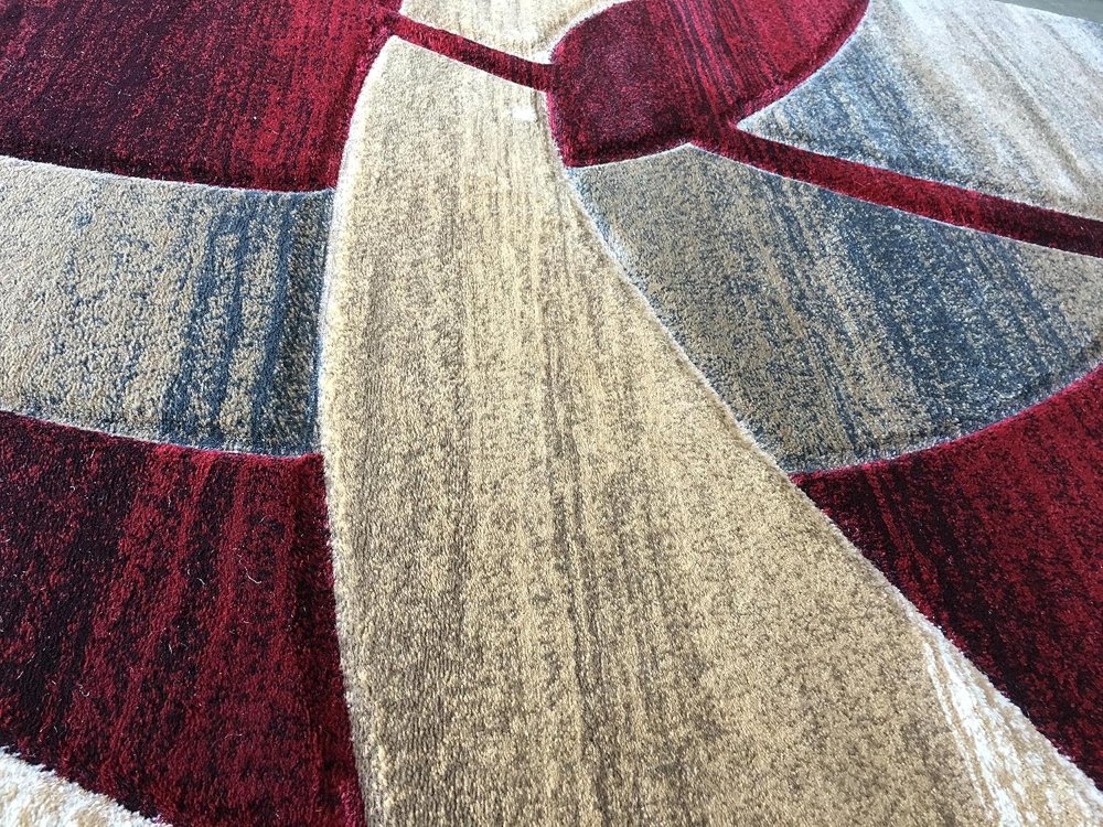 Alfombra de 3.05 x 2.44 m moderna modelo 248 , mezcla de poliéster, diseño escultural rojo y beige, resistente y fácil de limpiar. - Imagen 2