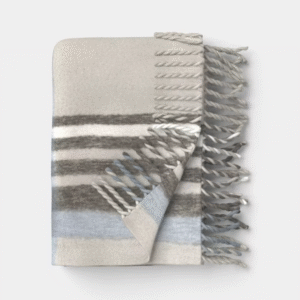 Manta tejida Diseño a cuadros y extremos con flecos gris, de peso medio, elaborado con una mezcla de acrílico, poliéster reciclado y lana, lavable a máquina, 60 plg. largo x 50 plg. ancho