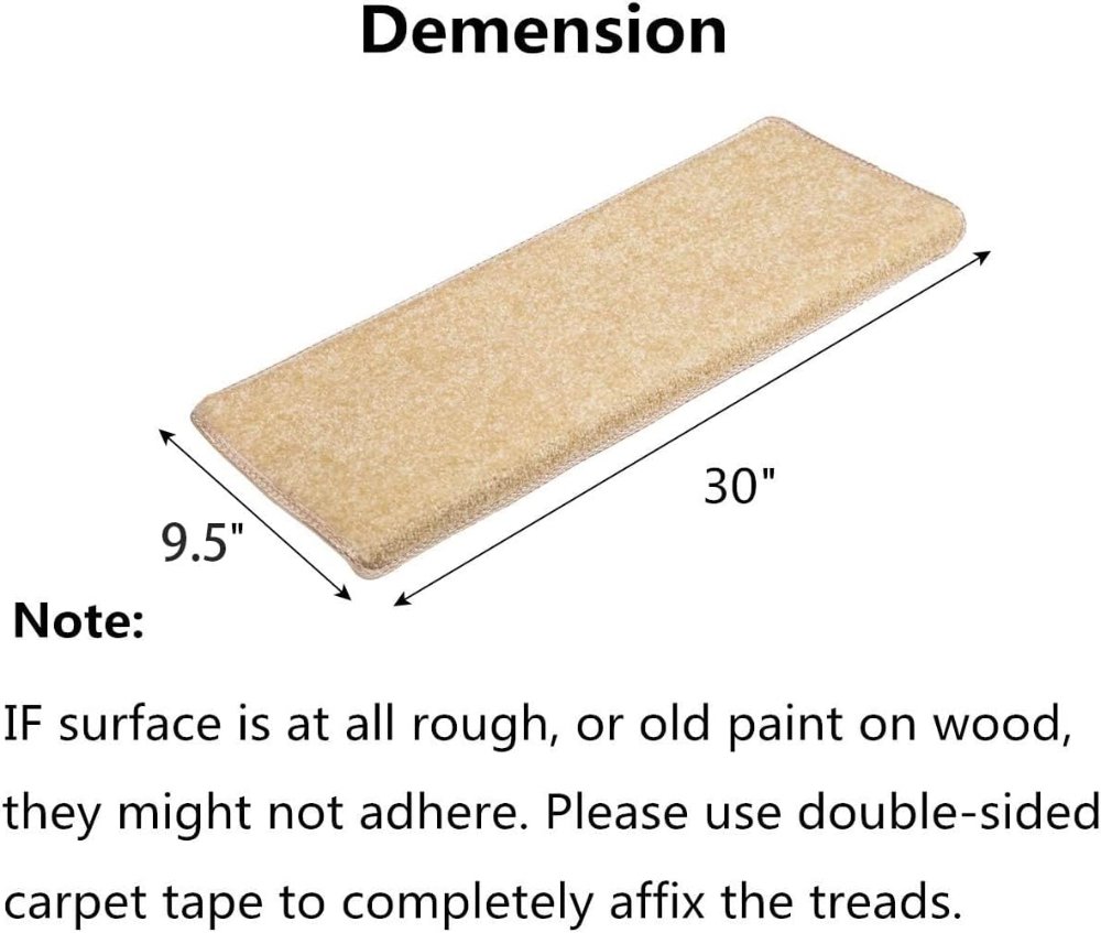 Peldaños KOOTETA (8"x30") para escaleras interiores. Pack de 15 alfombras antideslizantes con base TPR autoadhesiva y lavable. Protegen a niños y mascotas mientras reducen el ruido y cuidan la madera. - Imagen 5