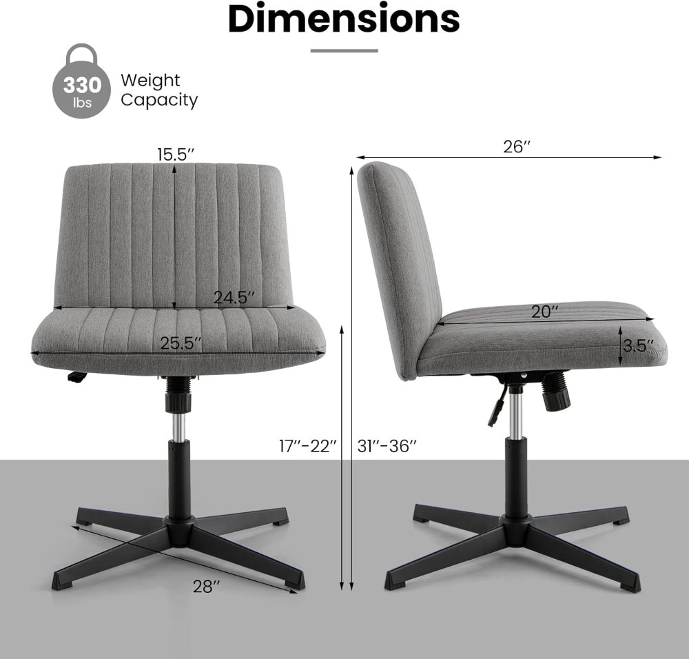 silla de oficina gris sin brazos, giratoria y ajustable, con asiento ancho acolchado; cómoda para escritorio. - Imagen 3
