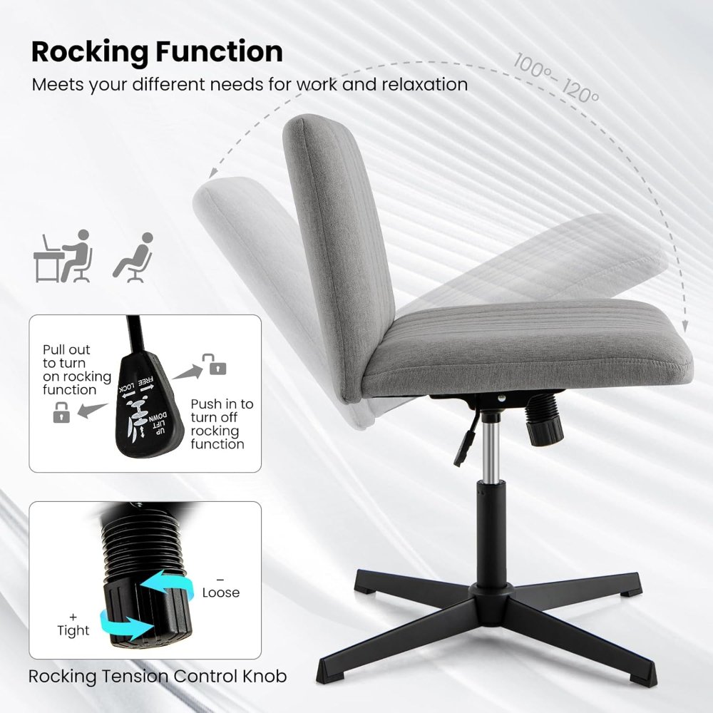 silla de oficina gris sin brazos, giratoria y ajustable, con asiento ancho acolchado; cómoda para escritorio. - Imagen 6