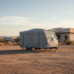 Cubierta de fibra de vidrio para remolque, para caravana de 15 a 17 pies, multicapas, a prueba de arañazos, paneles laterales con cremallera, correas reforzadas al viento, anti-UV, resistente al agua