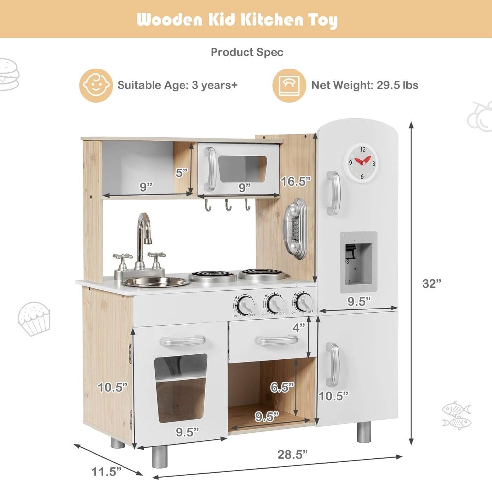Juego de cocina para niños, cocina de madera con utensilios, horno, armarios, grifo, fregadero y teléfono, juego de cocina para niños pequeños con accesorios, mayores de 3 años - Imagen 4