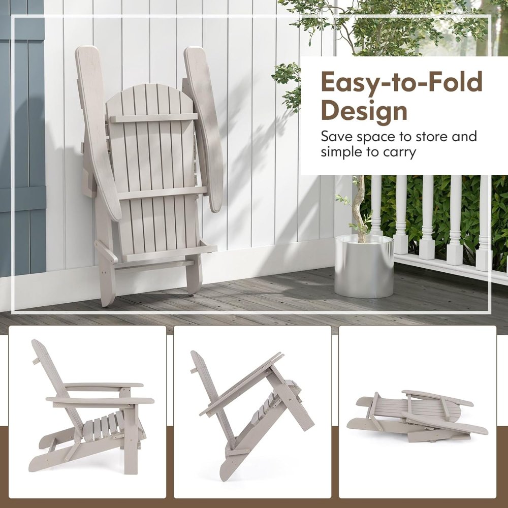 Costway set de 2 sillas Adirondack plegable gris, de madera, con respaldo alto y reposabrazos anchos. Ideal para patio, jardín o piscina. - Imagen 3