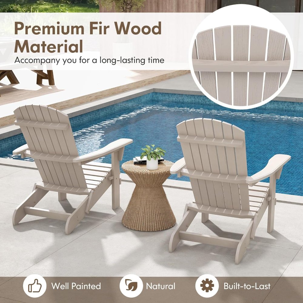 Costway set de 2 sillas Adirondack plegable gris, de madera, con respaldo alto y reposabrazos anchos. Ideal para patio, jardín o piscina. - Imagen 4