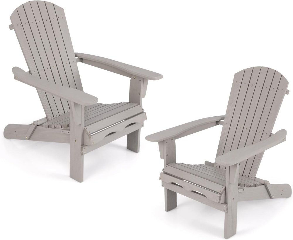 Costway set de 2 sillas Adirondack plegable gris, de madera, con respaldo alto y reposabrazos anchos. Ideal para patio, jardín o piscina. - Imagen 6