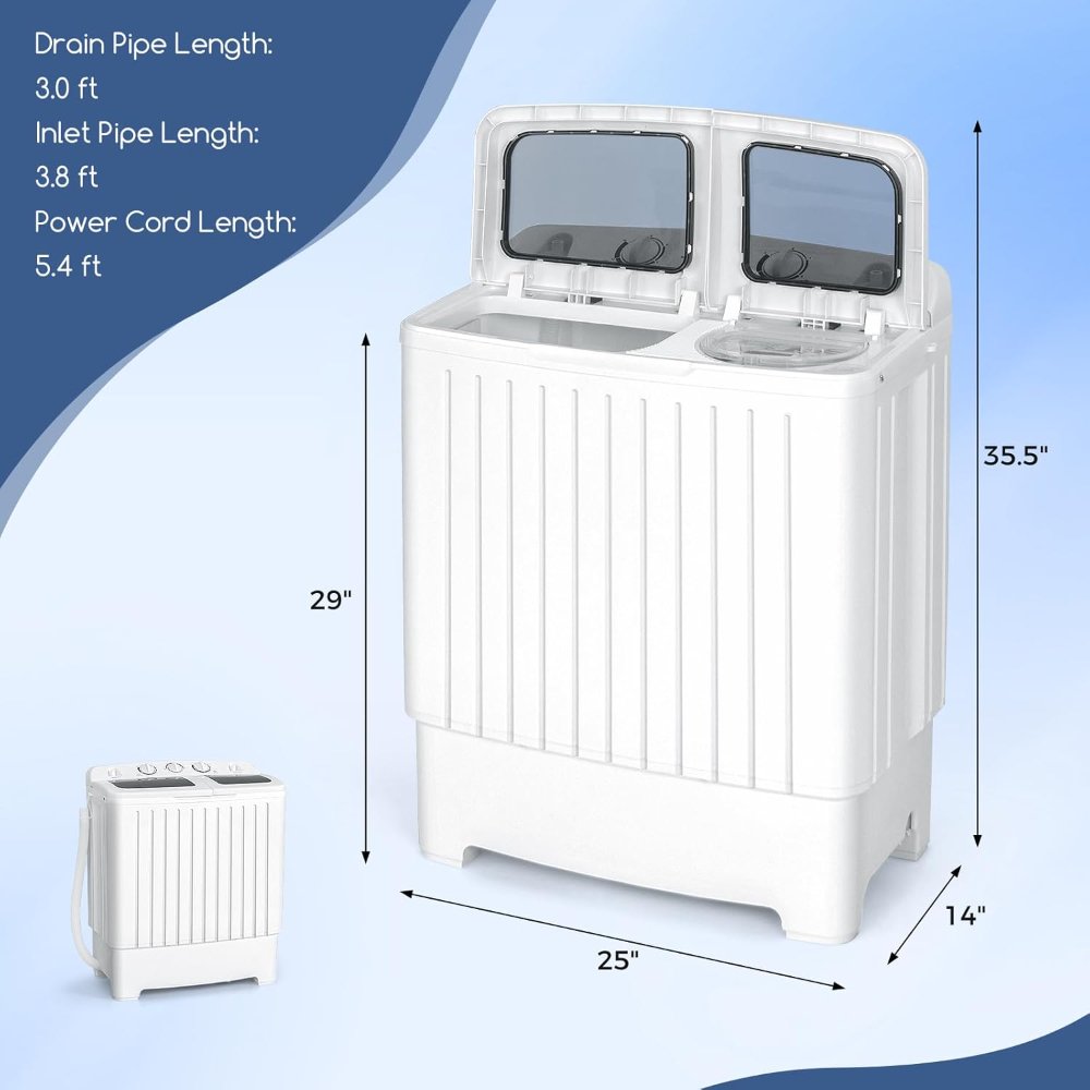 Lavadora portátil, doble tina de 20 libras de capacidad en total (lavadora 12 libras y giratoria 8 libras), temporizador, mini lavadora y secadora compacta, semi automática combinada para apartamento, - Imagen 6