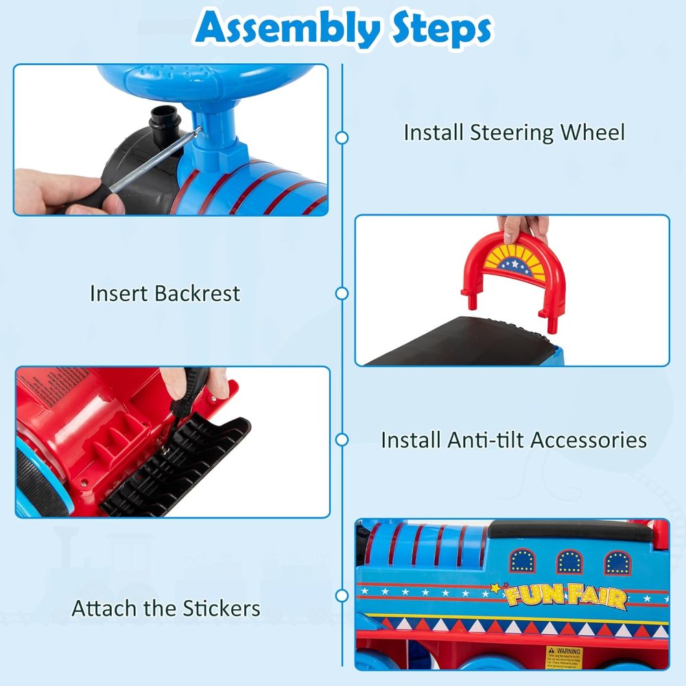 Juguetes para montar, tren eléctrico de 6V para montar con rieles, asiento con almacenamiento, luz y música, respaldo, dispositivo anti inclinación, para niños pequeños y niñas - Imagen 2