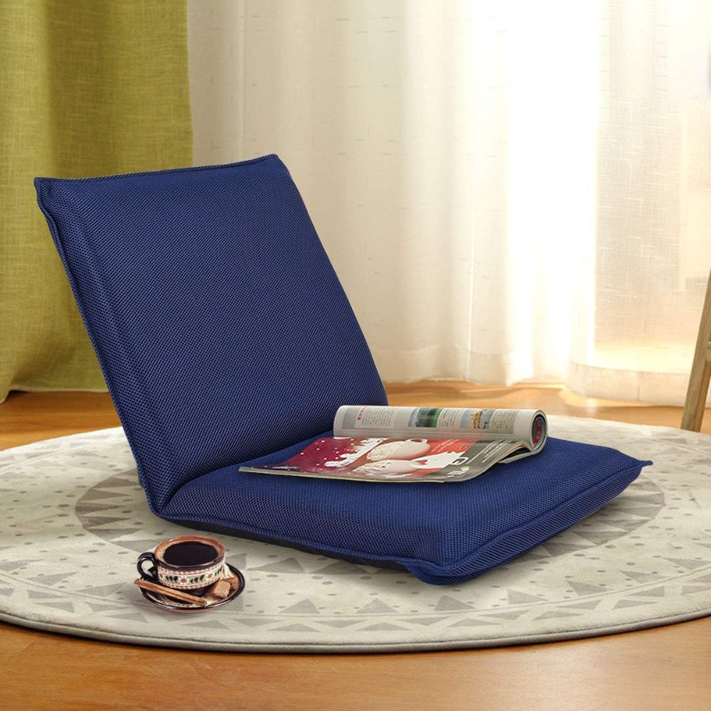 Sofá de malla ajustable, silla de piso acolchada multiángulo de 6 posiciones, soporte de respaldo versátil, para videojuegos, meditación y lectura, color azul marino