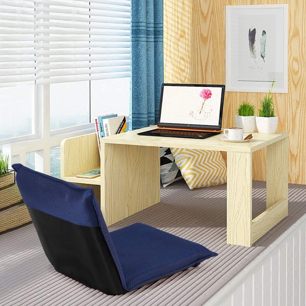 Sofá de malla ajustable, silla de piso acolchada multiángulo de 6 posiciones, soporte de respaldo versátil, para videojuegos, meditación y lectura, color azul marino - Imagen 2