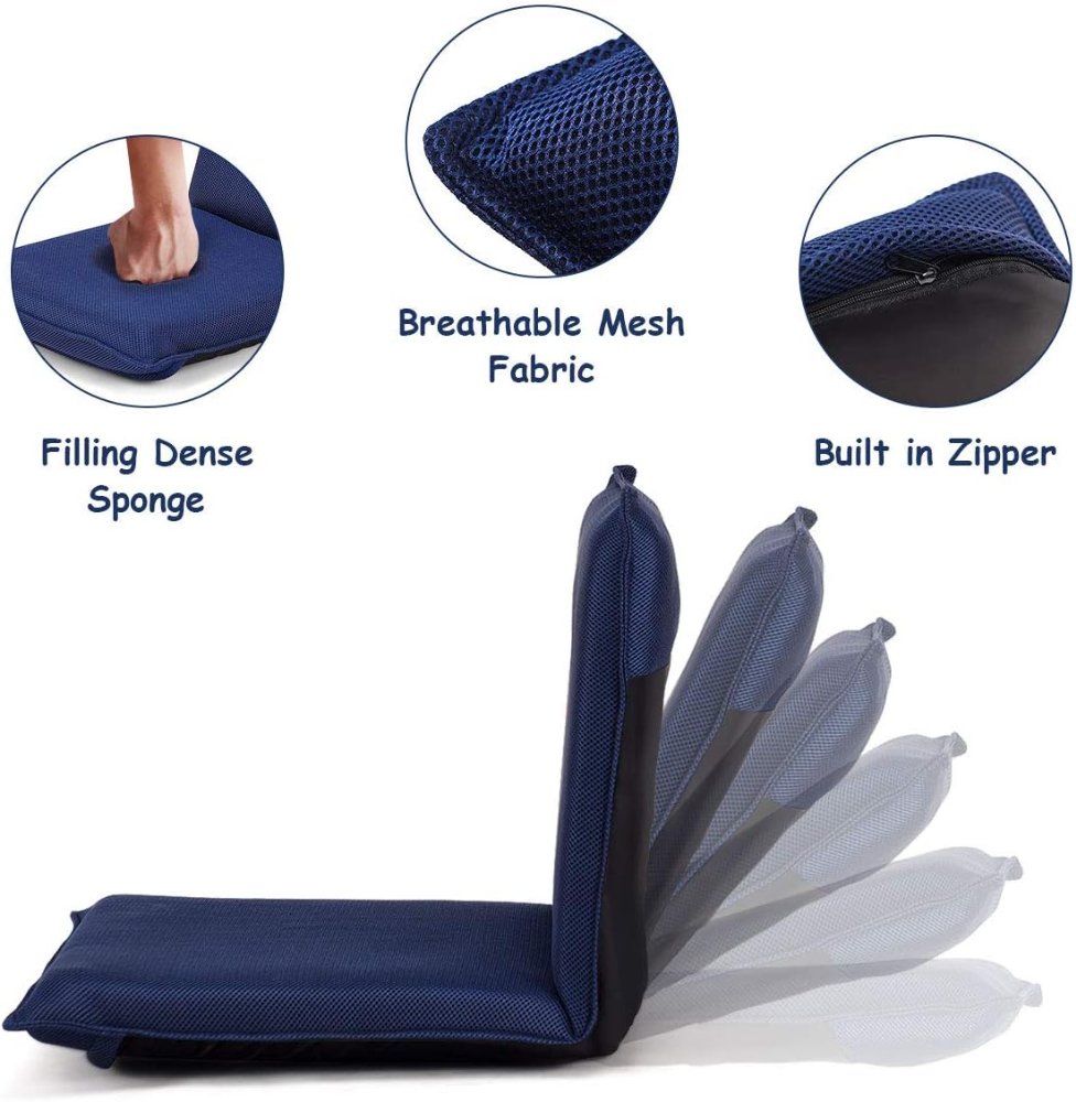 Sofá de malla ajustable, silla de piso acolchada multiángulo de 6 posiciones, soporte de respaldo versátil, para videojuegos, meditación y lectura, color azul marino - Imagen 5
