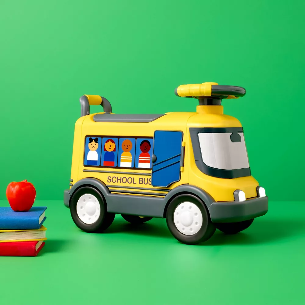 Autobus escolar para montar, con luces y 5 canciones, asiento y volante, para niños de 18-36 meses, incluye 3 pilas AA