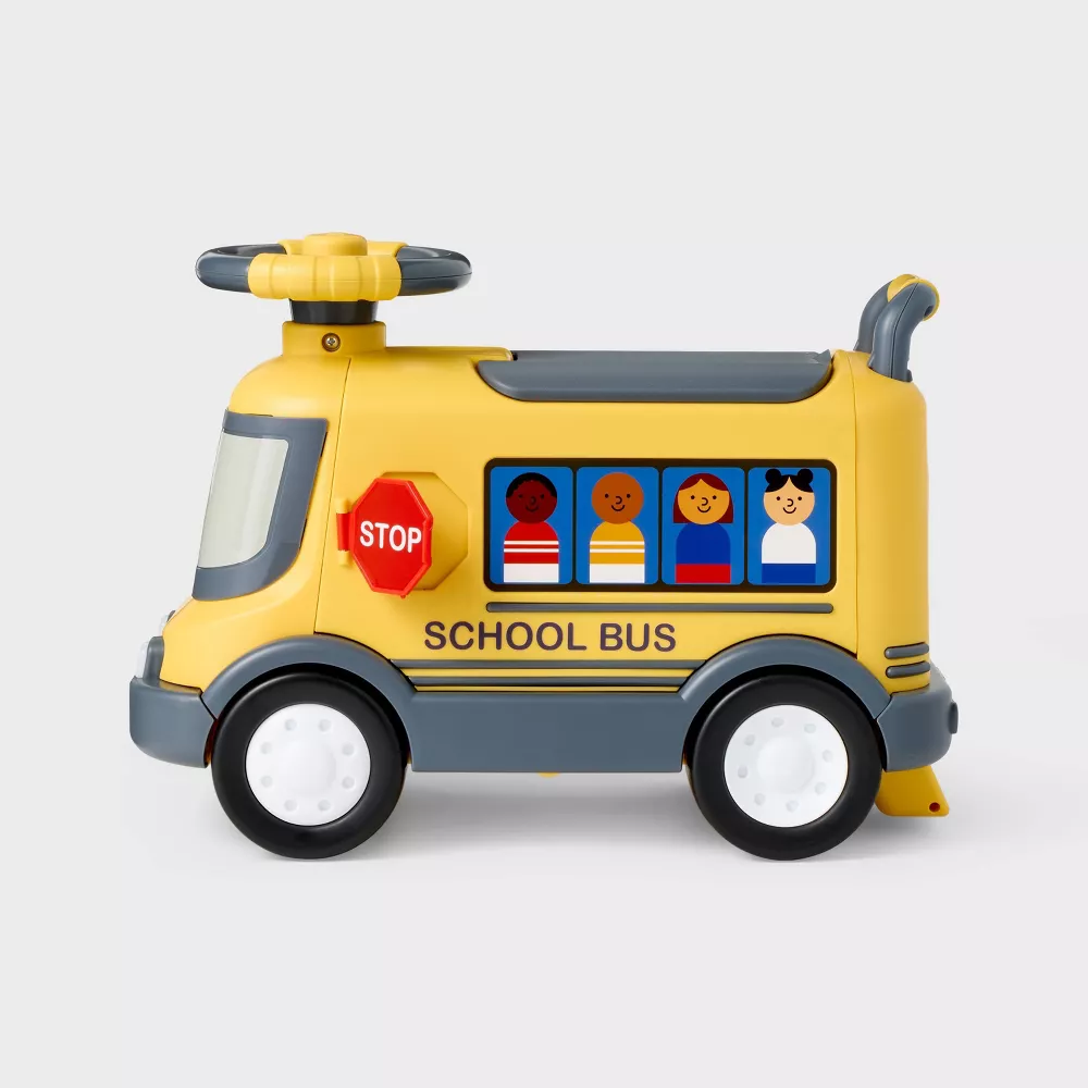 Autobus escolar para montar, con luces y 5 canciones, asiento y volante, para niños de 18-36 meses, incluye 3 pilas AA - Imagen 3