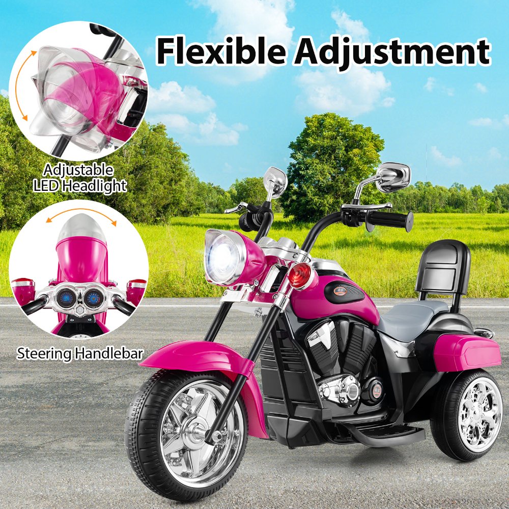 Moto de juguete de tres ruedas para niños pequeños, con motor de 6V, bocina y faro delantero, rosa intenso - Imagen 2