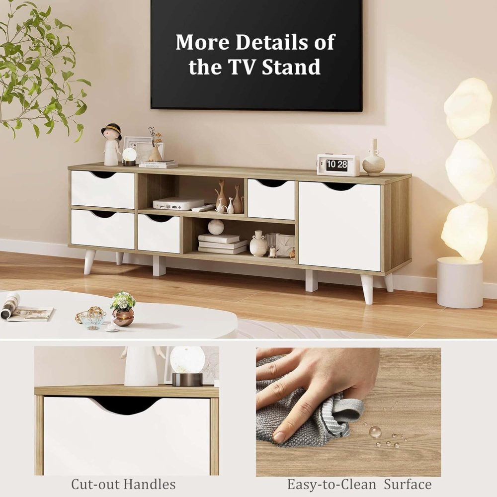 Centro de entretenimiento moderno soporte para TV para televisores de 55 pulgadas con 4 cajones de MDF contemporáneo, para hogar y sala - Imagen 3