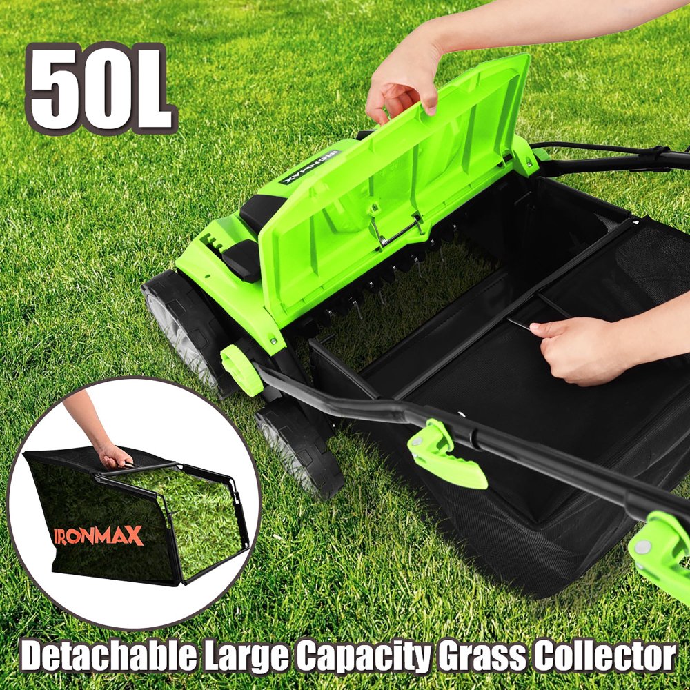 Escarificador y cortacésped eléctrico IronMax, 2 en 1, 13 amperios, ancho 15", con bolsa de 50L, altura ajustable, para jardín - Imagen 3
