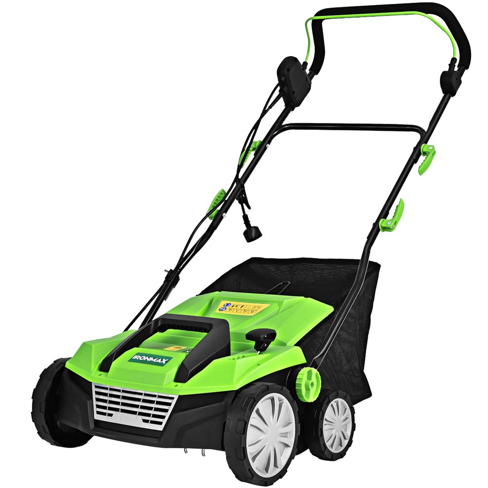 Escarificador y cortacésped eléctrico IronMax, 2 en 1, 13 amperios, ancho 15", con bolsa de 50L, altura ajustable, para jardín - Imagen 6