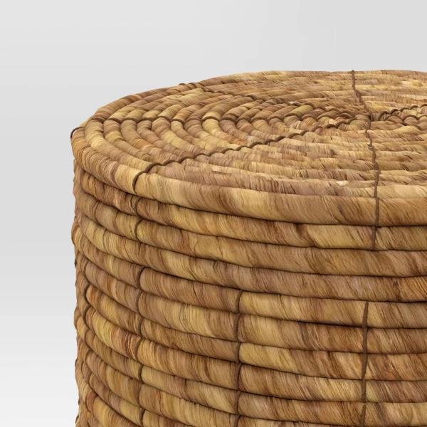 Otomana de almacenamiento tejida redonda, con estructura metálica, tono natural, para hogar y dormitorio - Imagen 3
