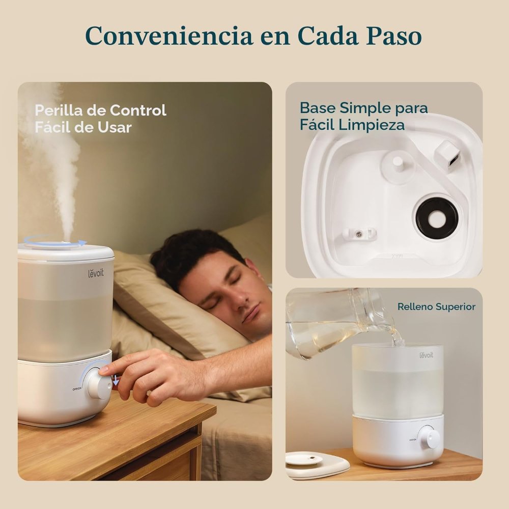 Humidificador Levoit de llenado superior, tanque de 2.5 L, silencioso 28 dB, para dormitorio y habitación grande, fácil de usar y limpiar - Imagen 2