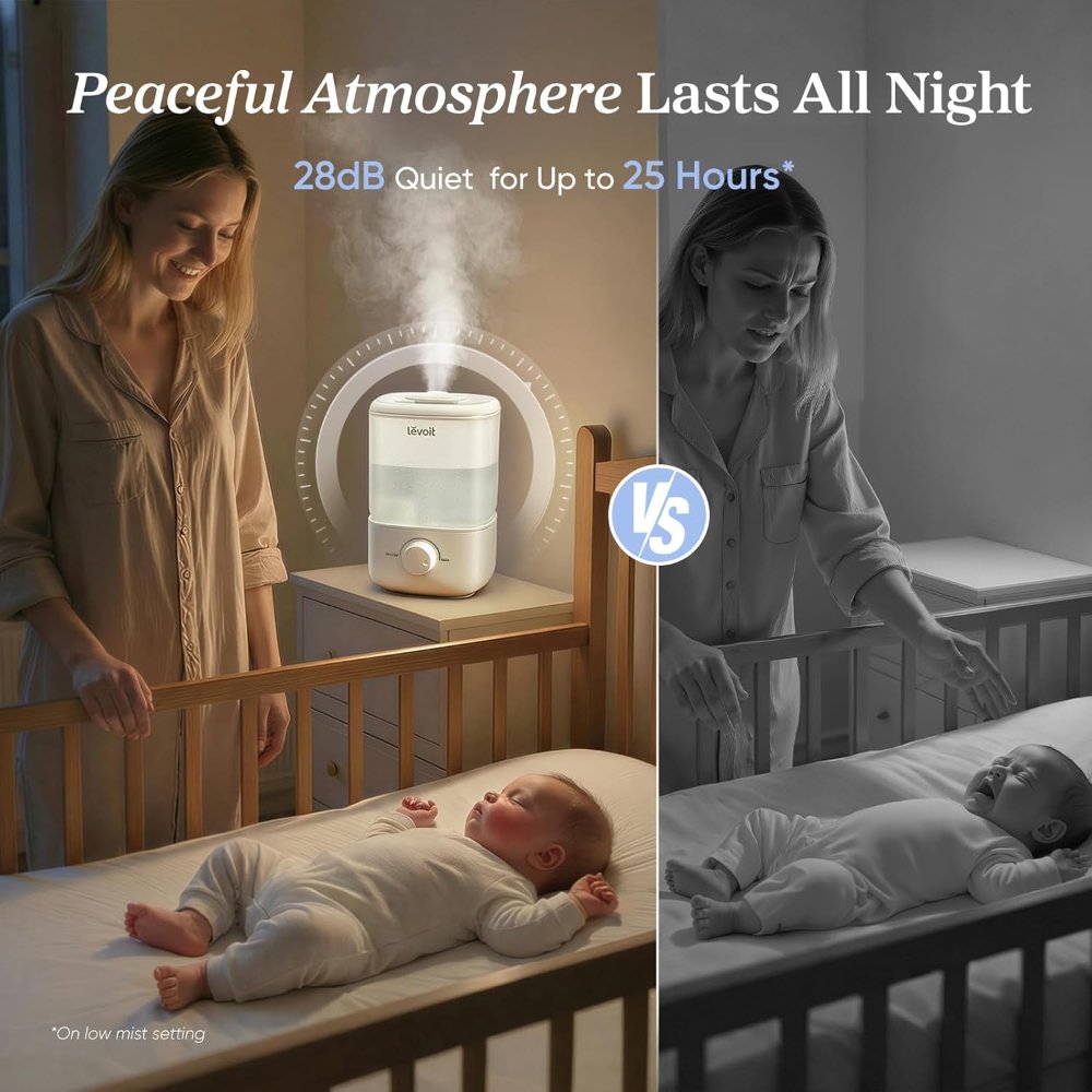 Humidificador Levoit de llenado superior, tanque de 2.5 L, silencioso 28 dB, para dormitorio y habitación grande, fácil de usar y limpiar - Imagen 4
