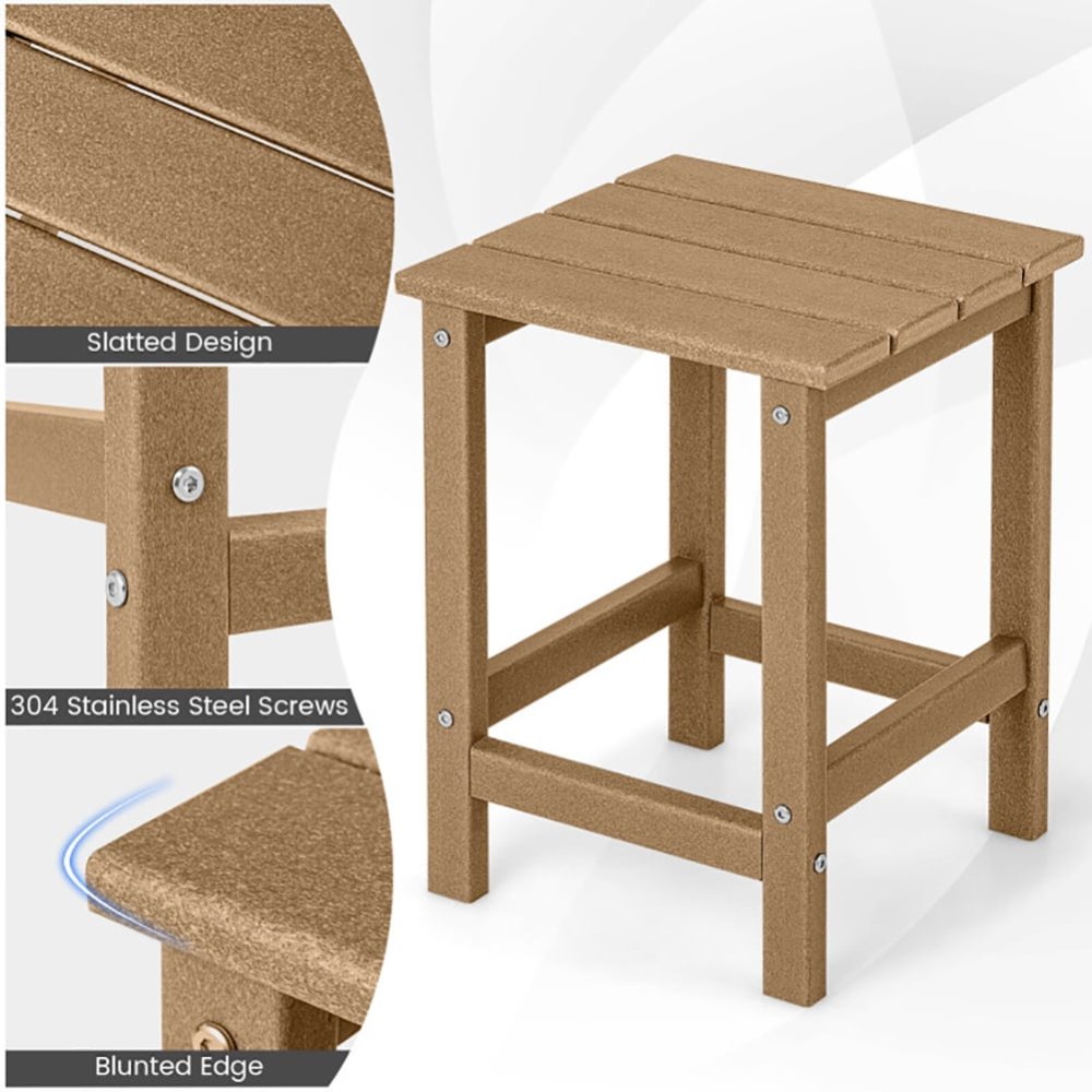 Mesa auxiliar cuadrada para exteriores, de HDPE resistente a la intemperie, bajo mantenimiento, diseño ecológico, para patio, piscina y porche - Imagen 4