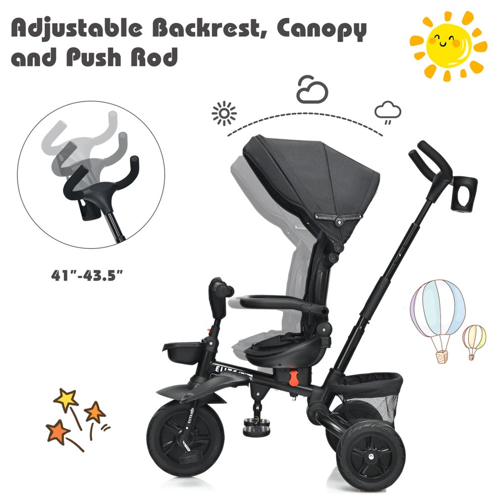 Triciclo para bebé multifuncional 7 en 1, asiento giratorio 360°, plegable, con toldo ajustable, seguridad máxima, para niños de 12 a 50 meses - Imagen 3