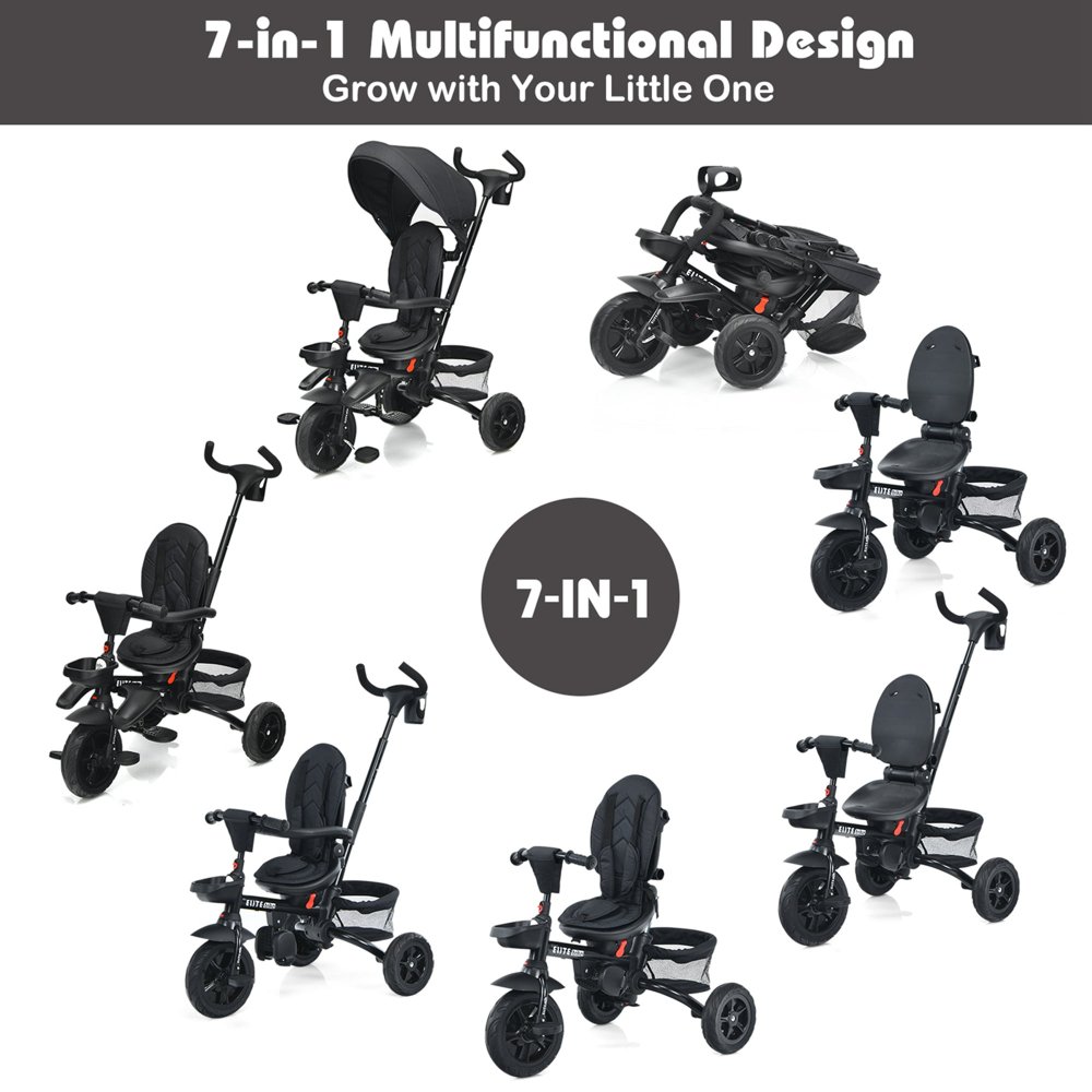 Triciclo para bebé multifuncional 7 en 1, asiento giratorio 360°, plegable, con toldo ajustable, seguridad máxima, para niños de 12 a 50 meses - Imagen 4