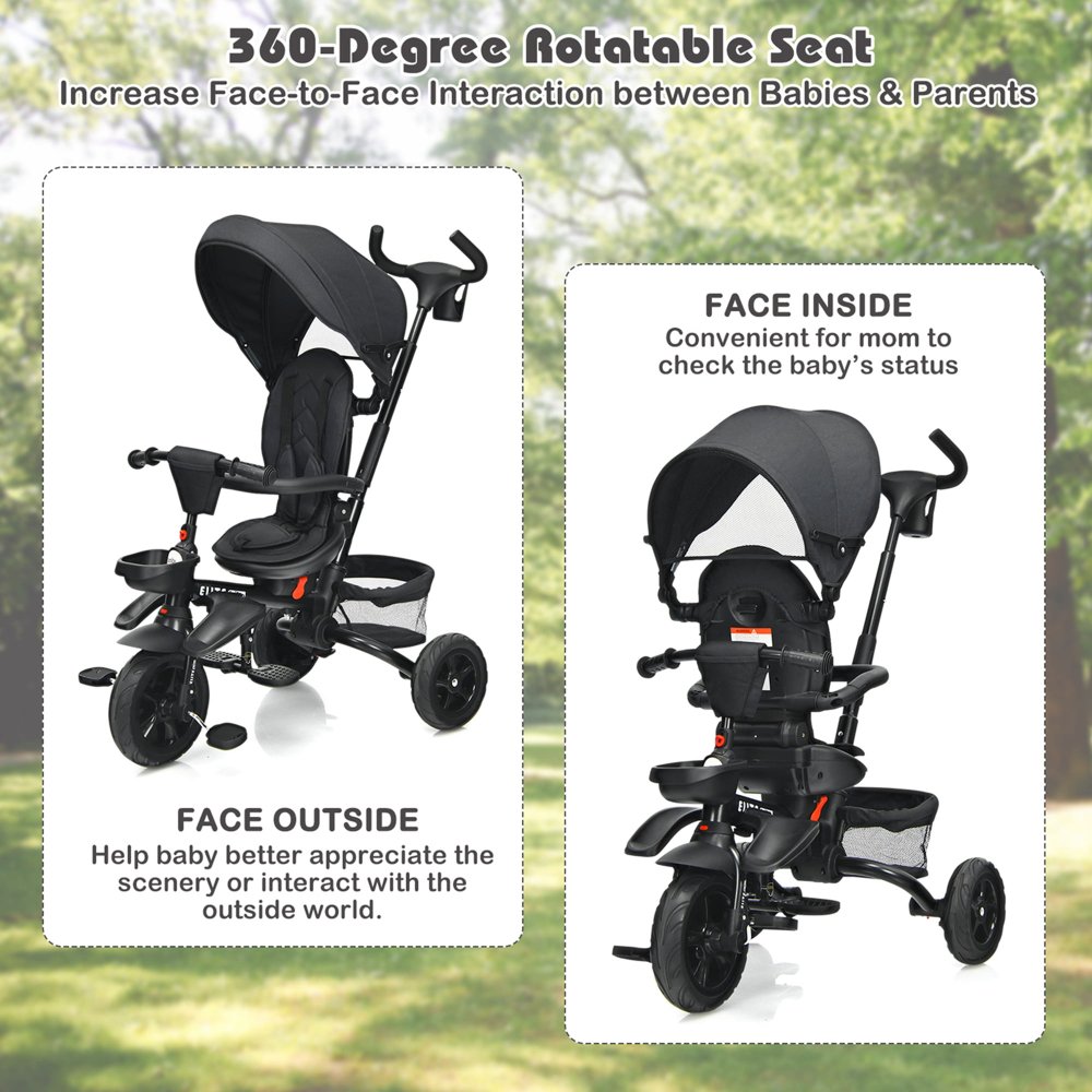 Triciclo para bebé multifuncional 7 en 1, asiento giratorio 360°, plegable, con toldo ajustable, seguridad máxima, para niños de 12 a 50 meses - Imagen 5