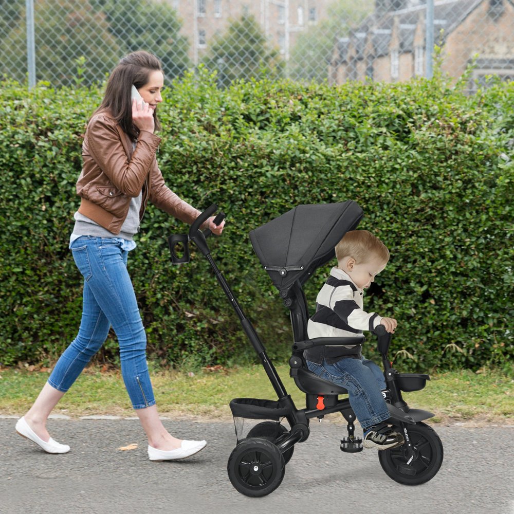 Triciclo para bebé multifuncional 7 en 1, asiento giratorio 360°, plegable, con toldo ajustable, seguridad máxima, para niños de 12 a 50 meses - Imagen 6