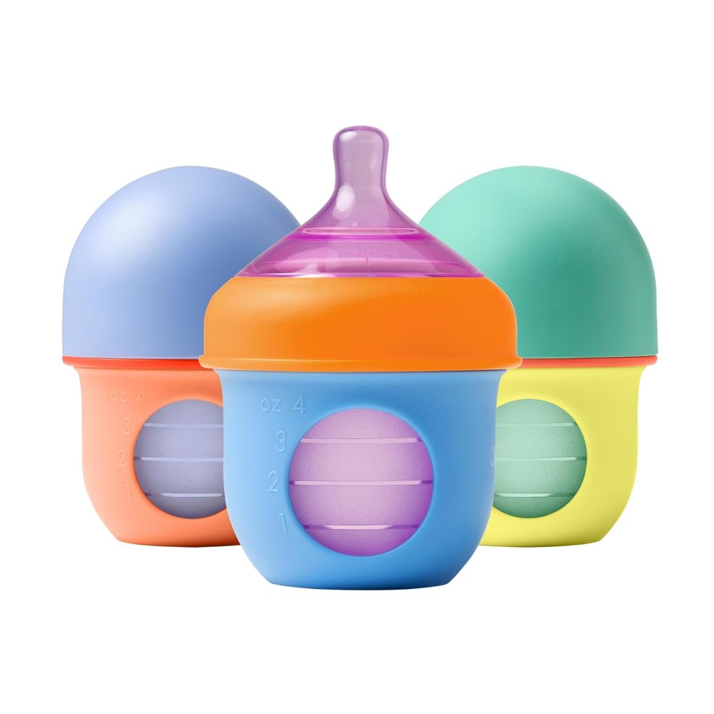 Bolsa de silicona reutilizable para biberones Boon Nursh, tetina de flujo lento, para alimentación de bebé, juego de colores, 3 unidades (paquete de 1)