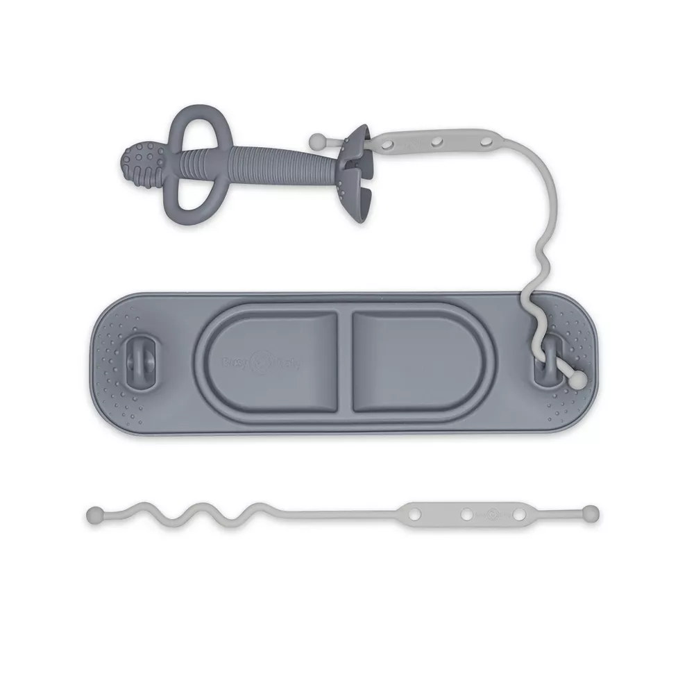 Sistema de alimentación y dentición de silicona para viajes Busy Baby, 4 piezas, con alfombrilla de succión, tenedor, bolsa de viaje y 2 correas, para juguetes y utensilios - Imagen 4