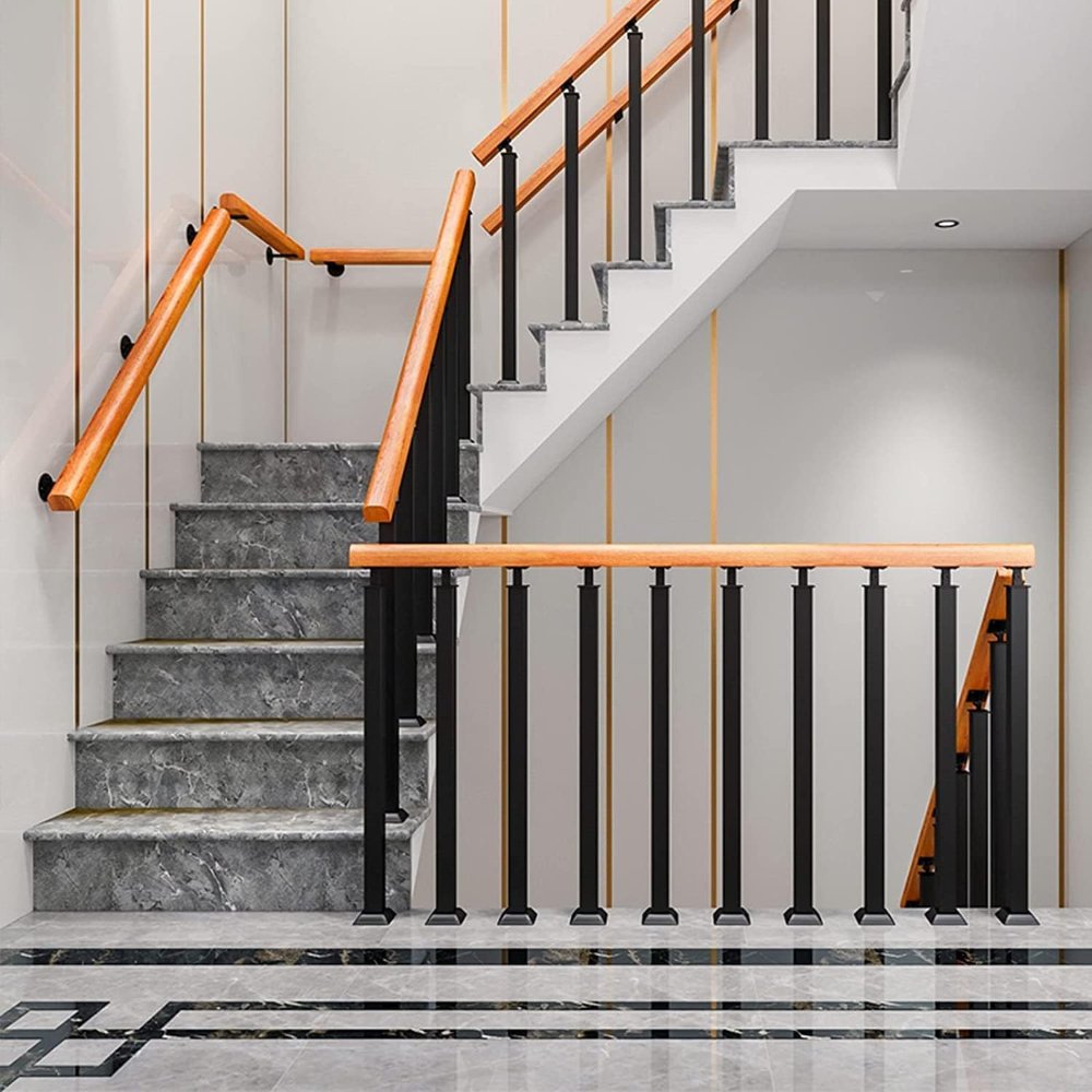 Barandilla de escalera ajustable para interiores y exteriores, madera maciza y hierro forjado, para escaleras y entradas, con postes y materiales de montaje incluidos - Imagen 4