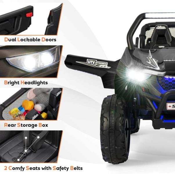 Vehículo eléctrico UTV para niños HONEY JOY, 2 plazas, 12V, control remoto, suspensión, luces, música, USB, para exterior, negro - Imagen 5