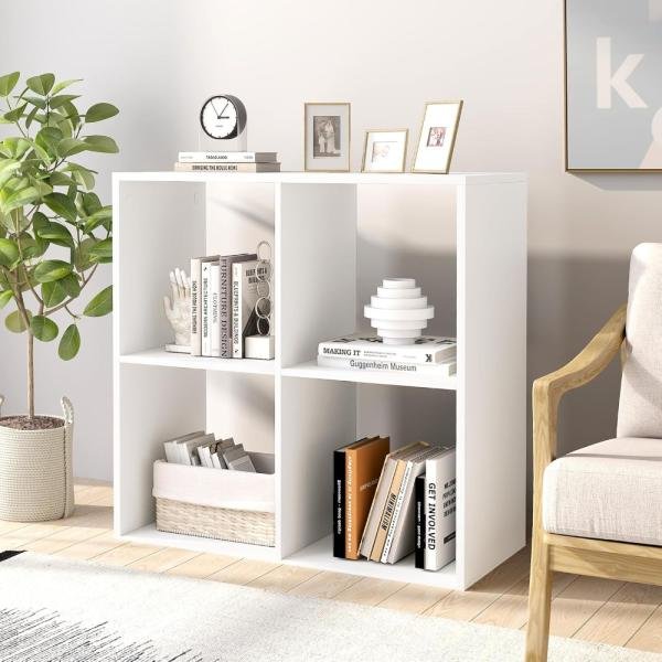 Estantería con 4 cubos, librería abierta de 2 niveles, para salón y oficina, de madera de ingeniería, segura y estable