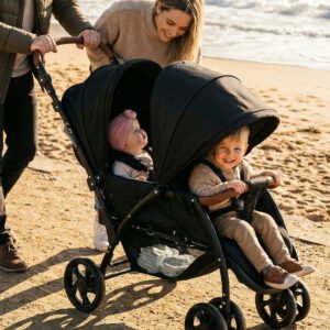 Cochecito doble INFANS, plegable en tándem, respaldo y reposapiés ajustables, toldo, arnés de 5 puntos, canasta de almacenamiento, convertible para bebés, compacto