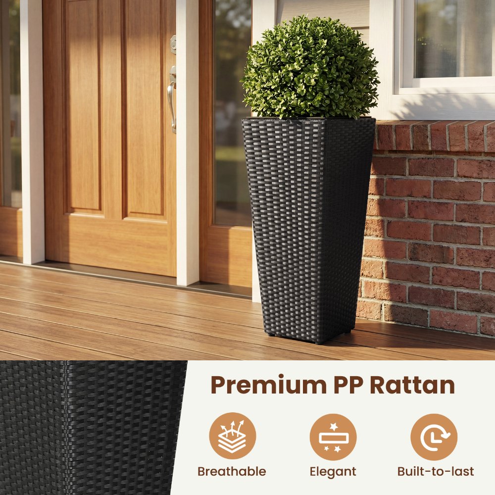 Set de 2 macetas altas de ratán negro con revestimientos de plástico extraíbles, 12 galones de capacidad, para jardín, balcón y hogar - Imagen 3