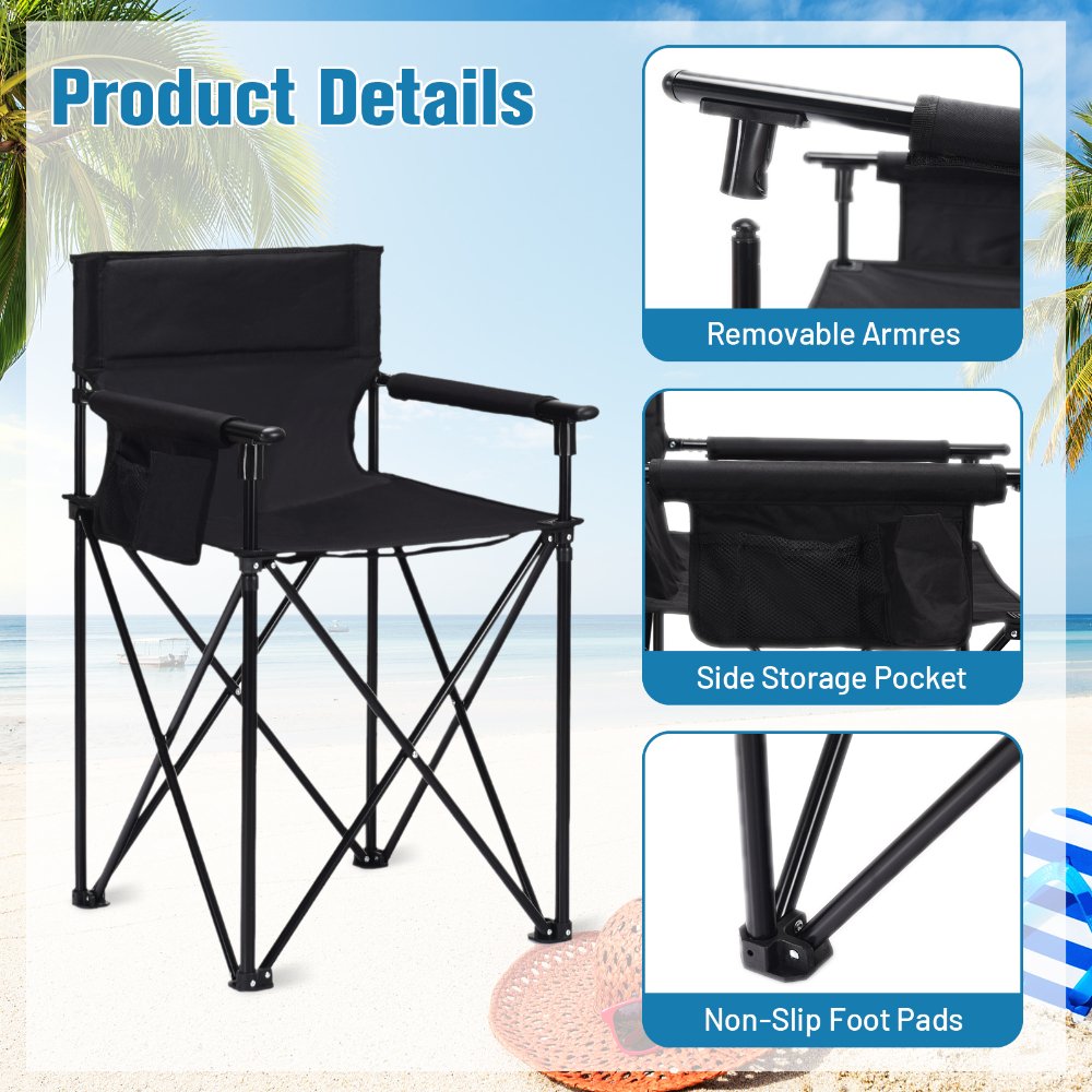 Silla de camping alta y plegable, 38 pulgadas, con reposabrazos desmontables y portavasos, para exteriores, pesca y viajes - Imagen 3