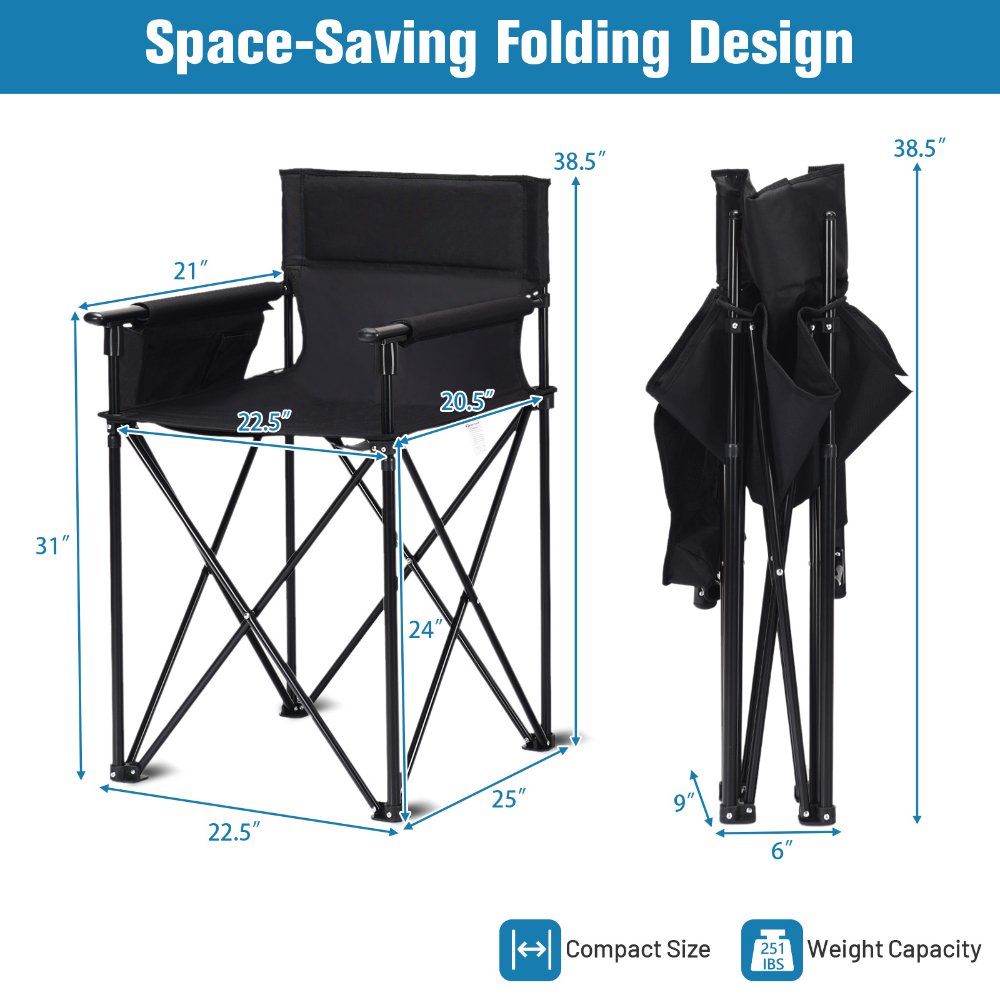 Silla de camping alta y plegable, 38 pulgadas, con reposabrazos desmontables y portavasos, para exteriores, pesca y viajes - Imagen 4