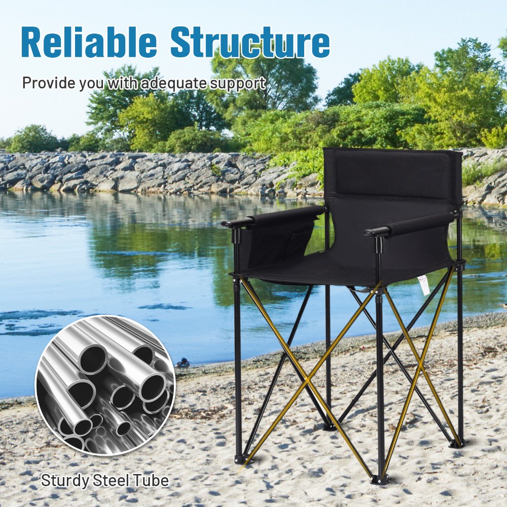 Silla de camping alta y plegable, 38 pulgadas, con reposabrazos desmontables y portavasos, para exteriores, pesca y viajes - Imagen 5