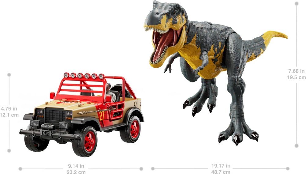 Mattel Jurassic Park '93 Classic Set, figura de acción T. rex y vehículo, figura de Ray Arnold - Imagen 6