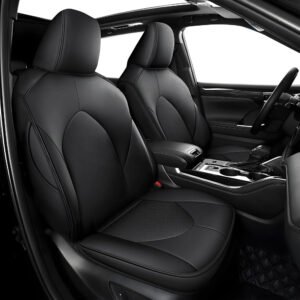 AOMSAZTO fundas personalizadas para Toyota Highlander 2014-2019, 3 filas, 8 asientos, segunda fila 40/60, piel sintética negra, ajuste preciso y protección completa.